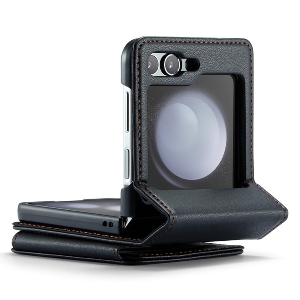 Samsung Galaxy Z Flip 7 Cover med indbygget pung og RFID-beskyttelse Sort