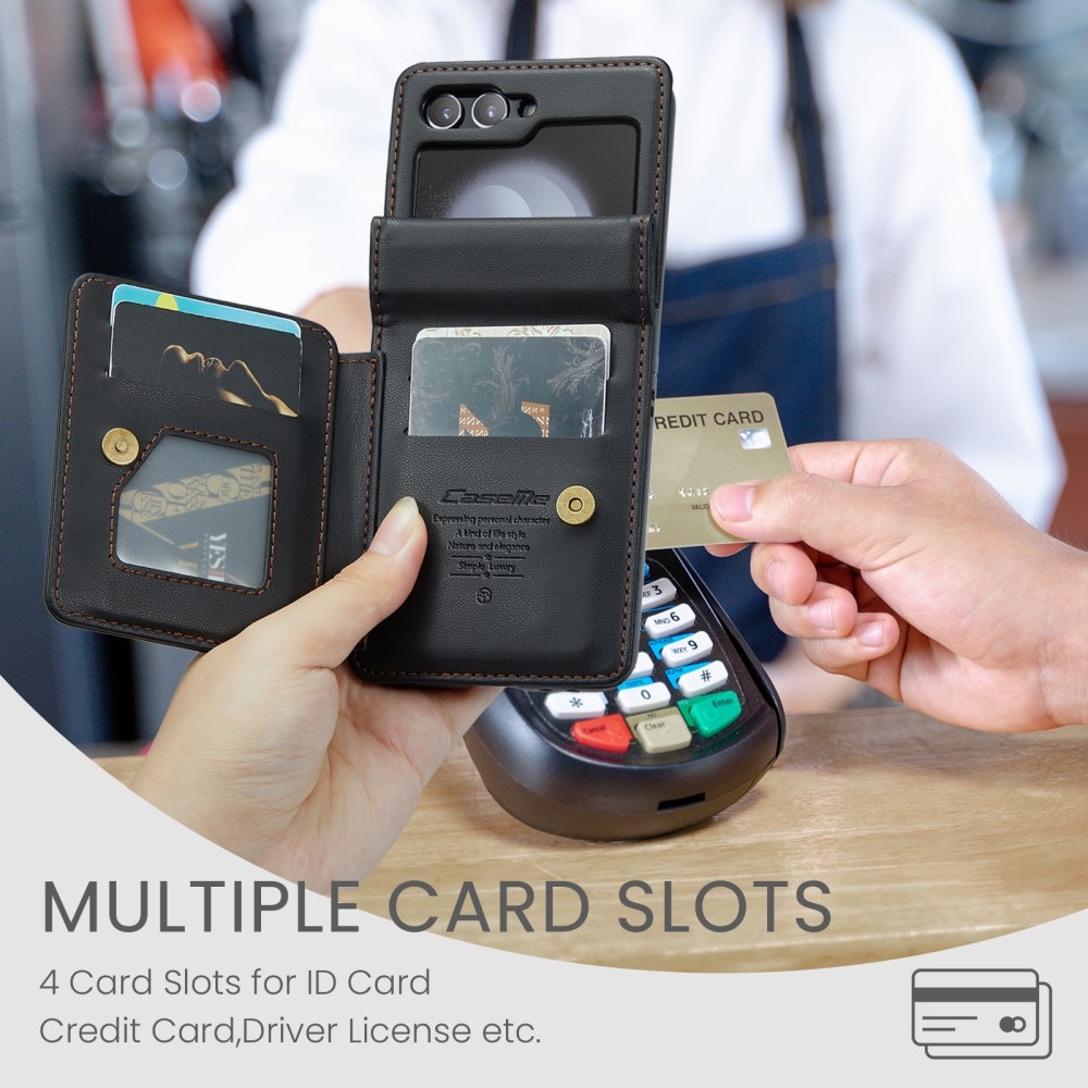 Samsung Galaxy Z Flip 7 FE Cover med indbygget pung og RFID-beskyttelse Sort