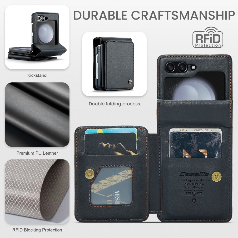 Samsung Galaxy Z Flip 7 FE Cover med indbygget pung og RFID-beskyttelse Sort
