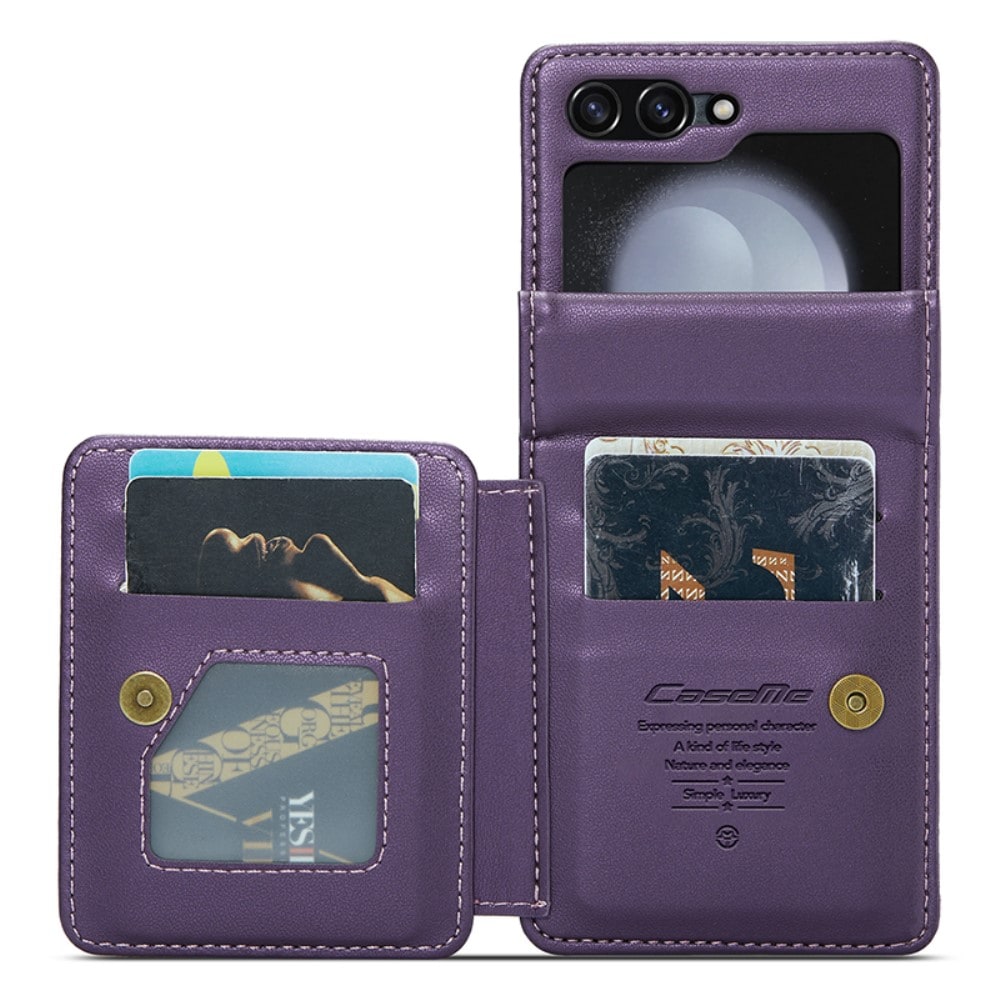 Samsung Galaxy Z Flip 7 Cover med indbygget pung og RFID-beskyttelse Lilla