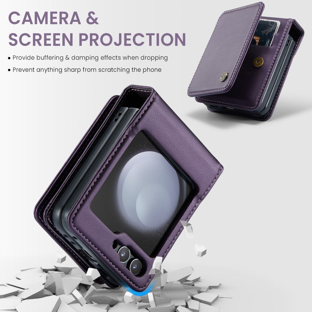 Samsung Galaxy Z Flip 7 FE Cover med indbygget pung og RFID-beskyttelse Lilla