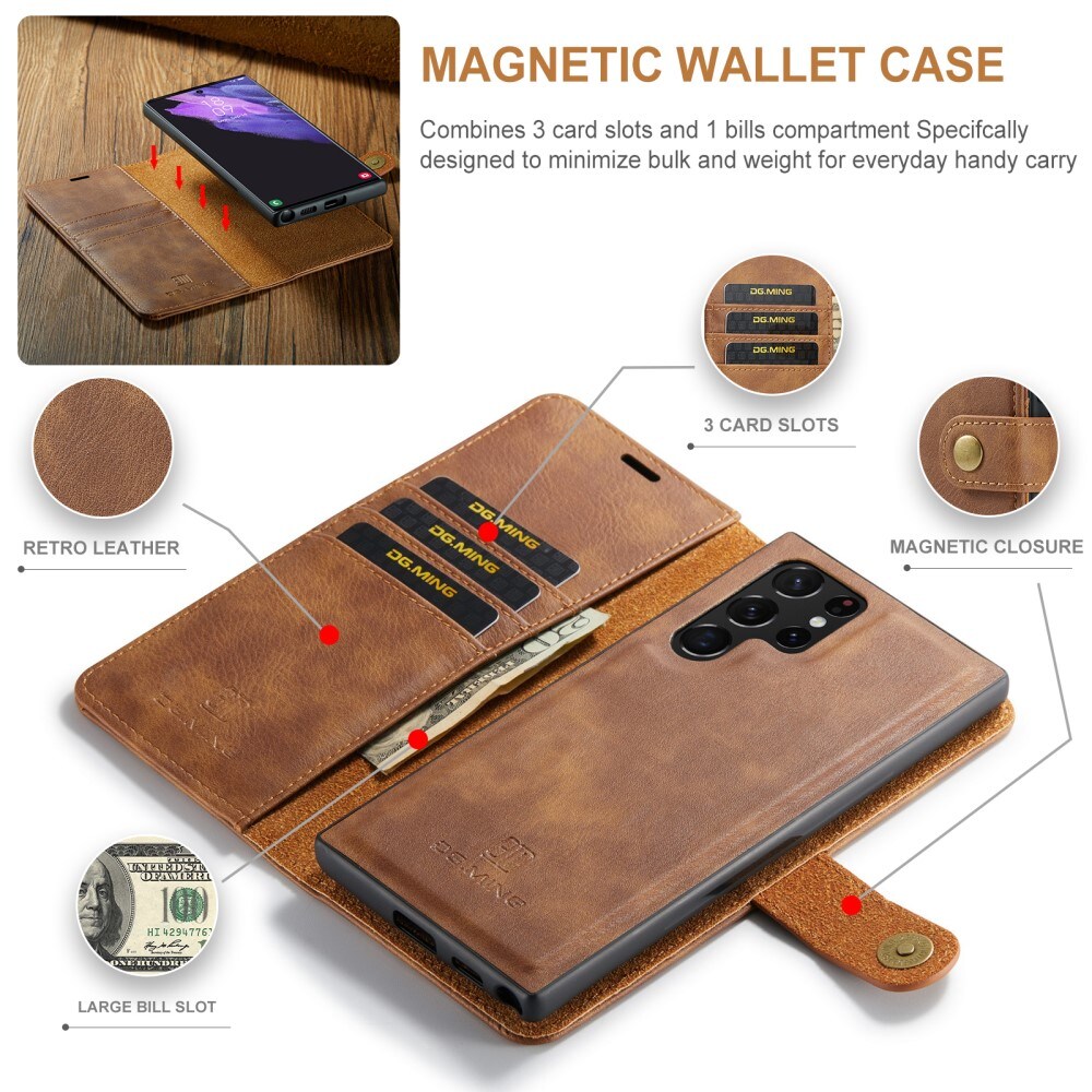 Samsung Galaxy S24 Ultra Pungetui med aftageligt cover, Cognac