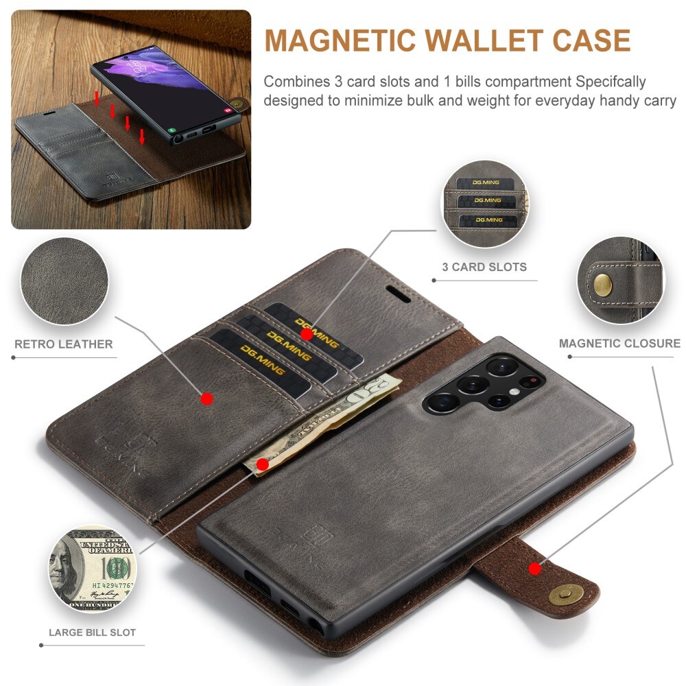 Samsung Galaxy S24 Ultra Pungetui med aftageligt cover, Brown