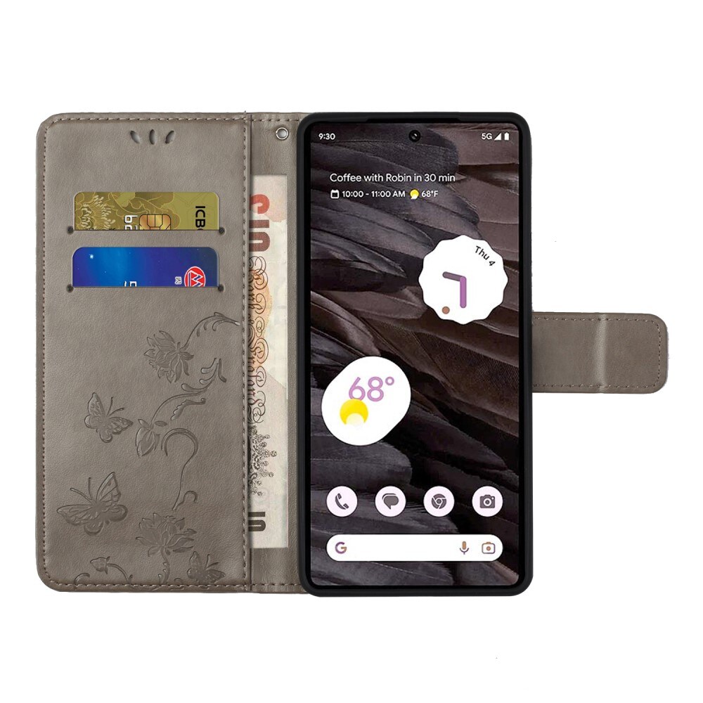 Google Pixel 8a Mobiletui med sommerfugle, Grå