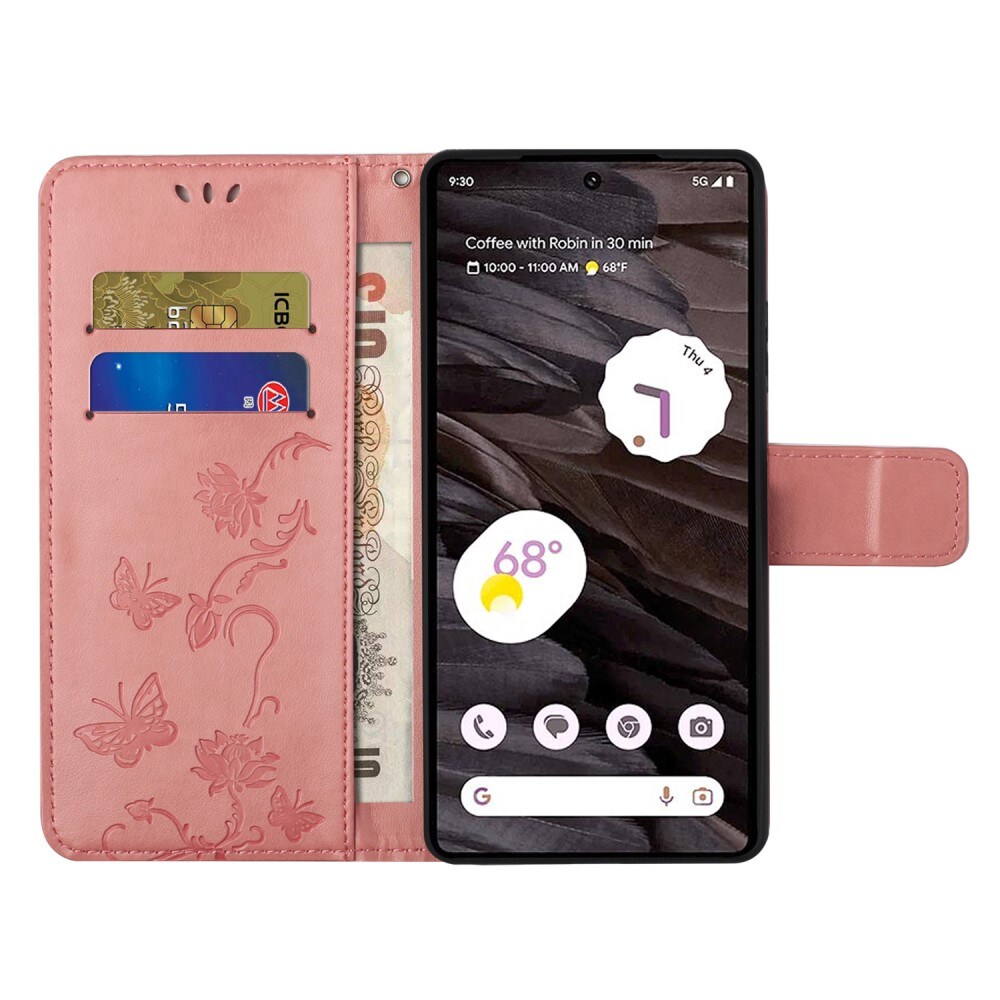 Google Pixel 8a Mobiletui med sommerfugle, Lyserød