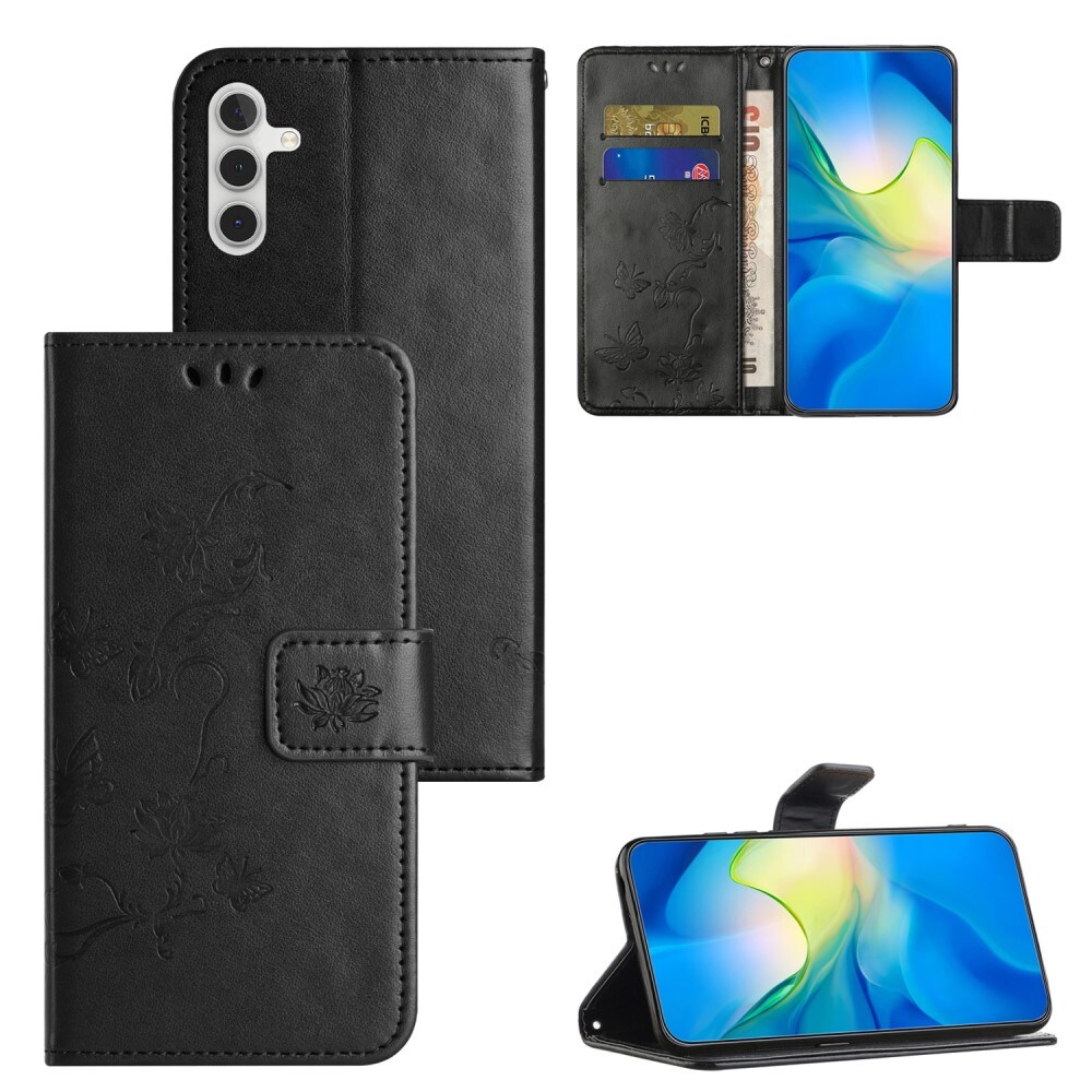 Samsung Galaxy A35 Mobiletui med sommerfugle, Sort
