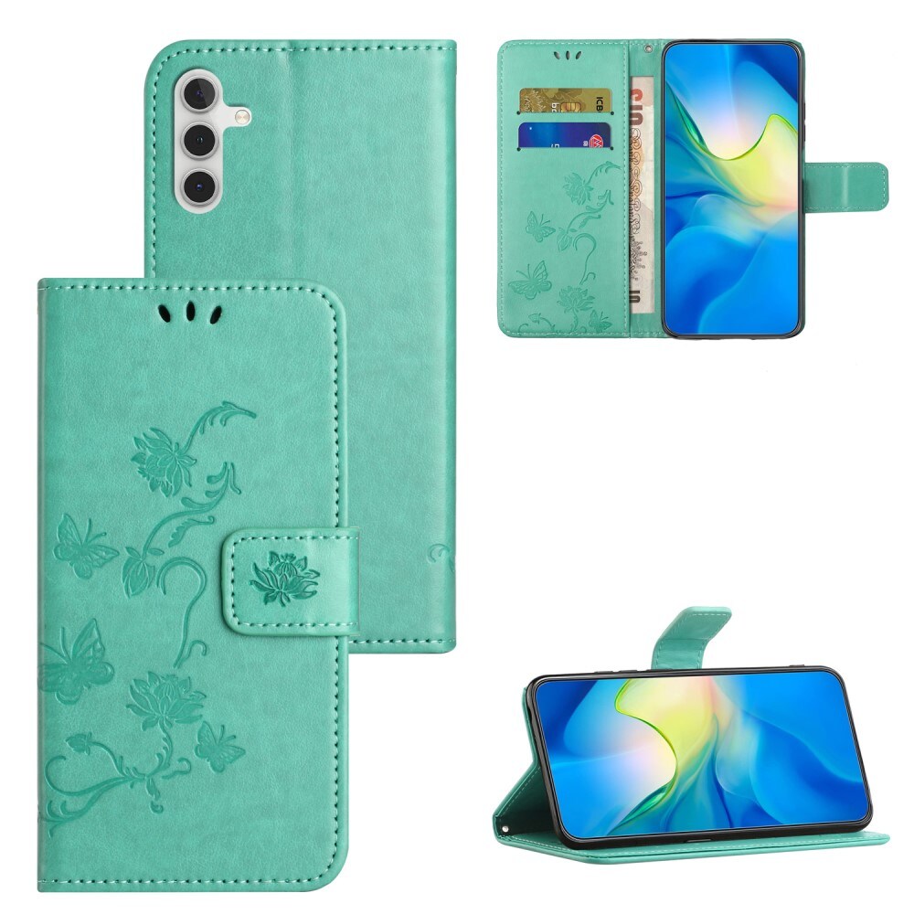 Samsung Galaxy A35 Mobiletui med sommerfugle, Grøn