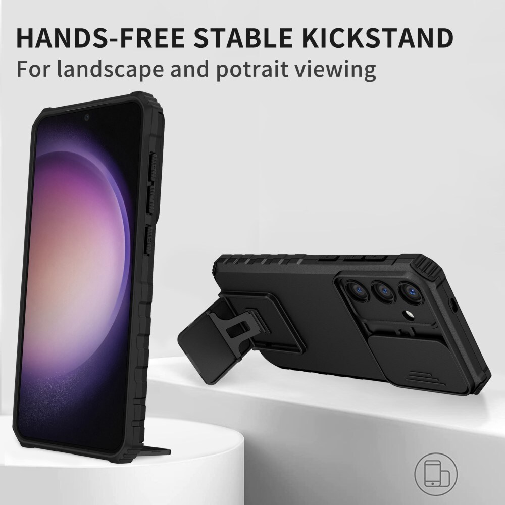 Samsung Galaxy S24 Cover med Kickstand & Kamerabeskyttelse, Sort