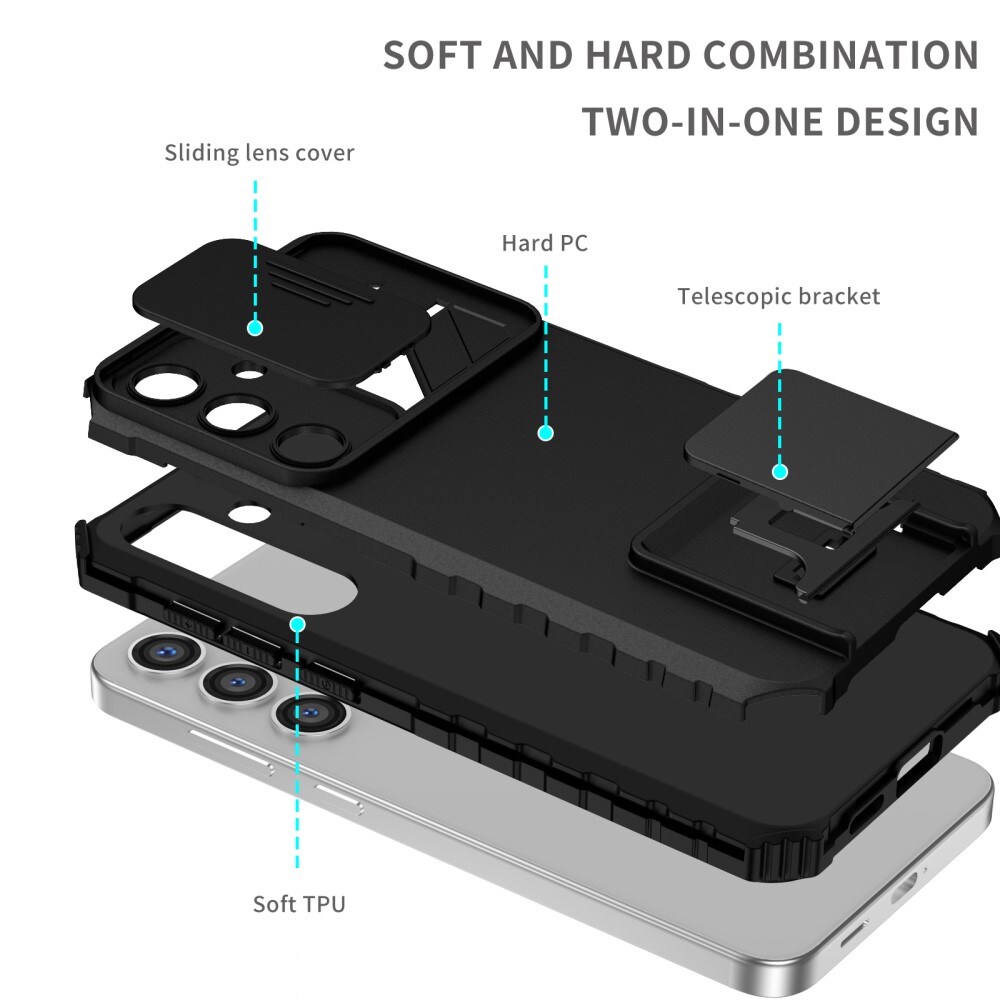 Samsung Galaxy S24 Plus Cover med Kickstand & Kamerabeskyttelse, Sort