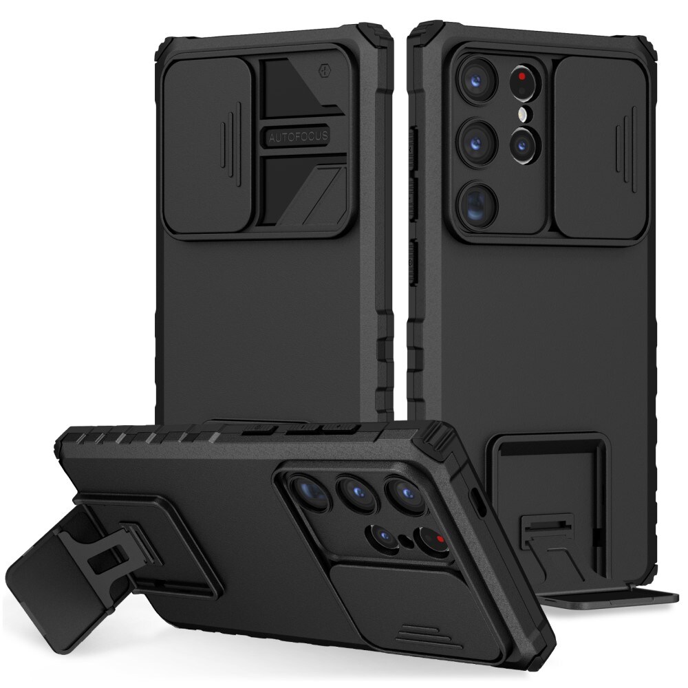 Samsung Galaxy S24 Ultra Cover med Kickstand & Kamerabeskyttelse, Sort