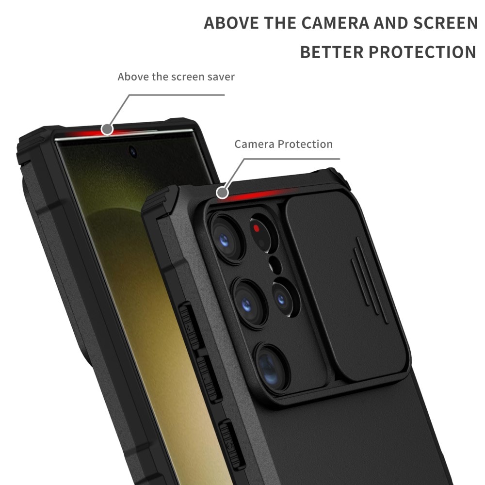 Samsung Galaxy S24 Ultra Cover med Kickstand & Kamerabeskyttelse, Sort