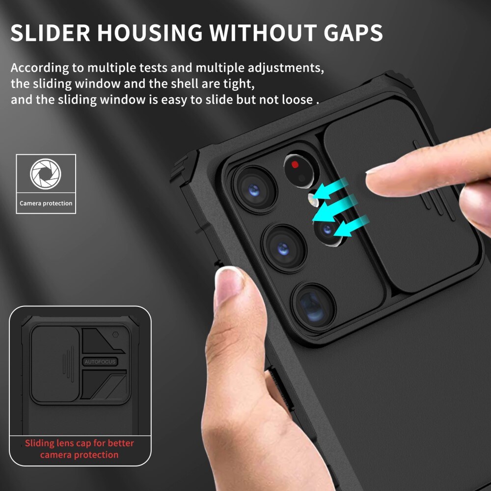 Samsung Galaxy S24 Ultra Cover med Kickstand & Kamerabeskyttelse, Sort