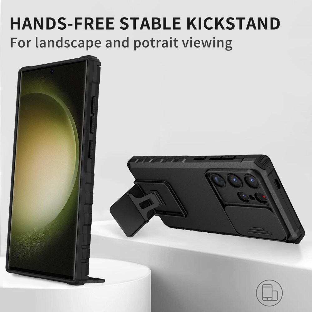 Samsung Galaxy S24 Ultra Cover med Kickstand & Kamerabeskyttelse, Sort