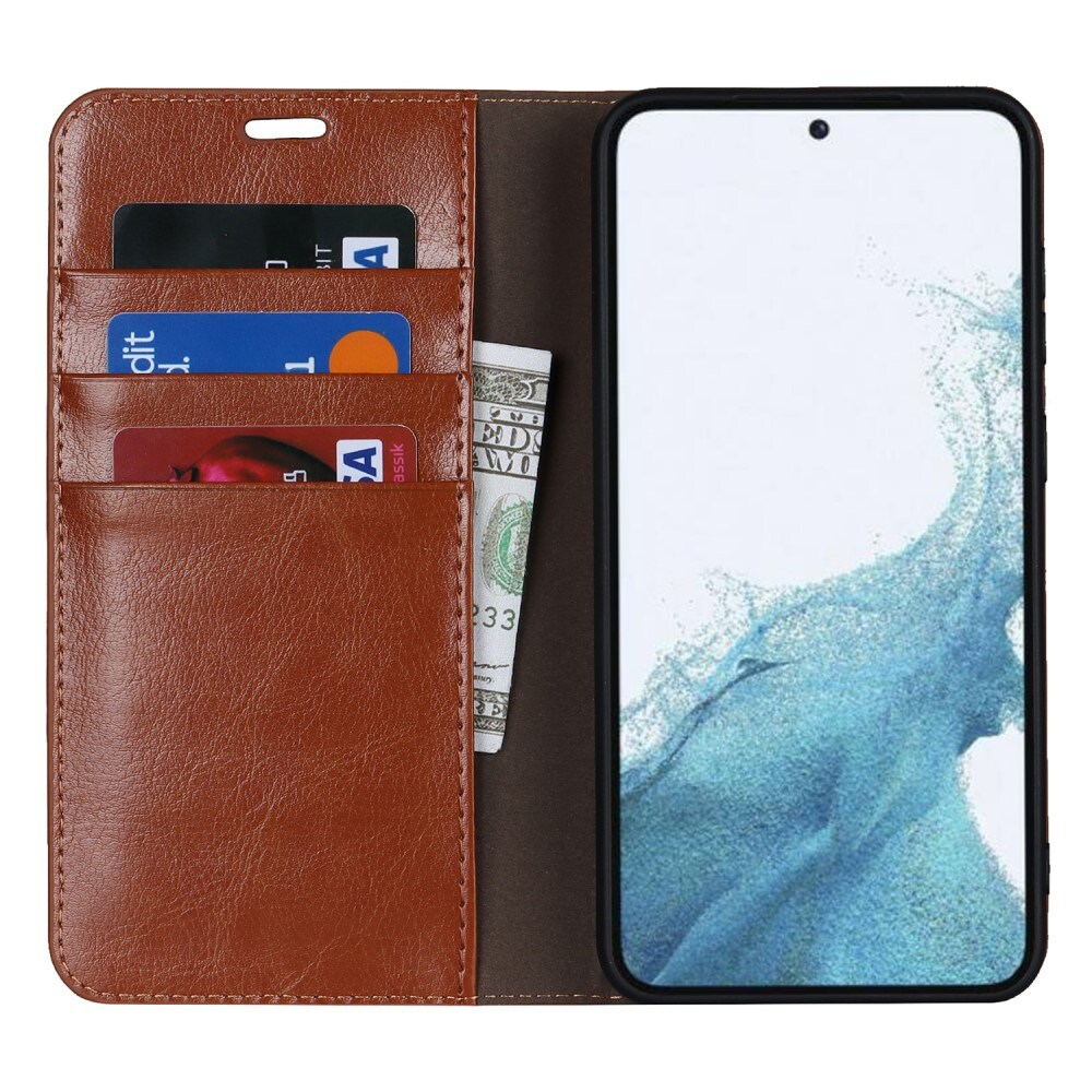 Samsung Galaxy S23 Smidigt mobiletui i ægte læder, Brun