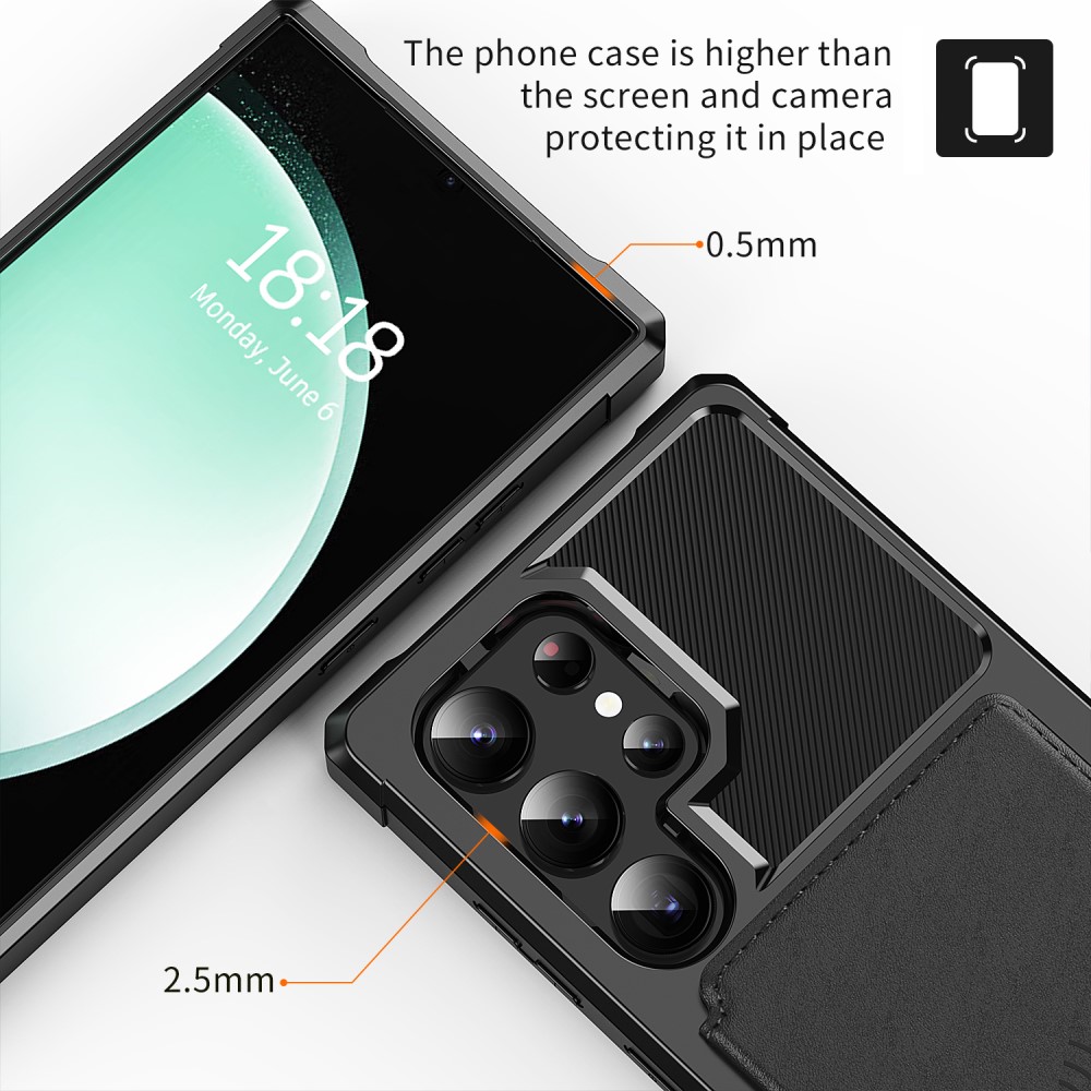 Samsung Galaxy S24 Ultra Stødsikkert mobilcover med pung, Sort