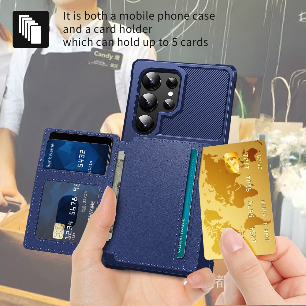 Samsung Galaxy S24 Ultra Stødsikkert mobilcover med pung, Blå
