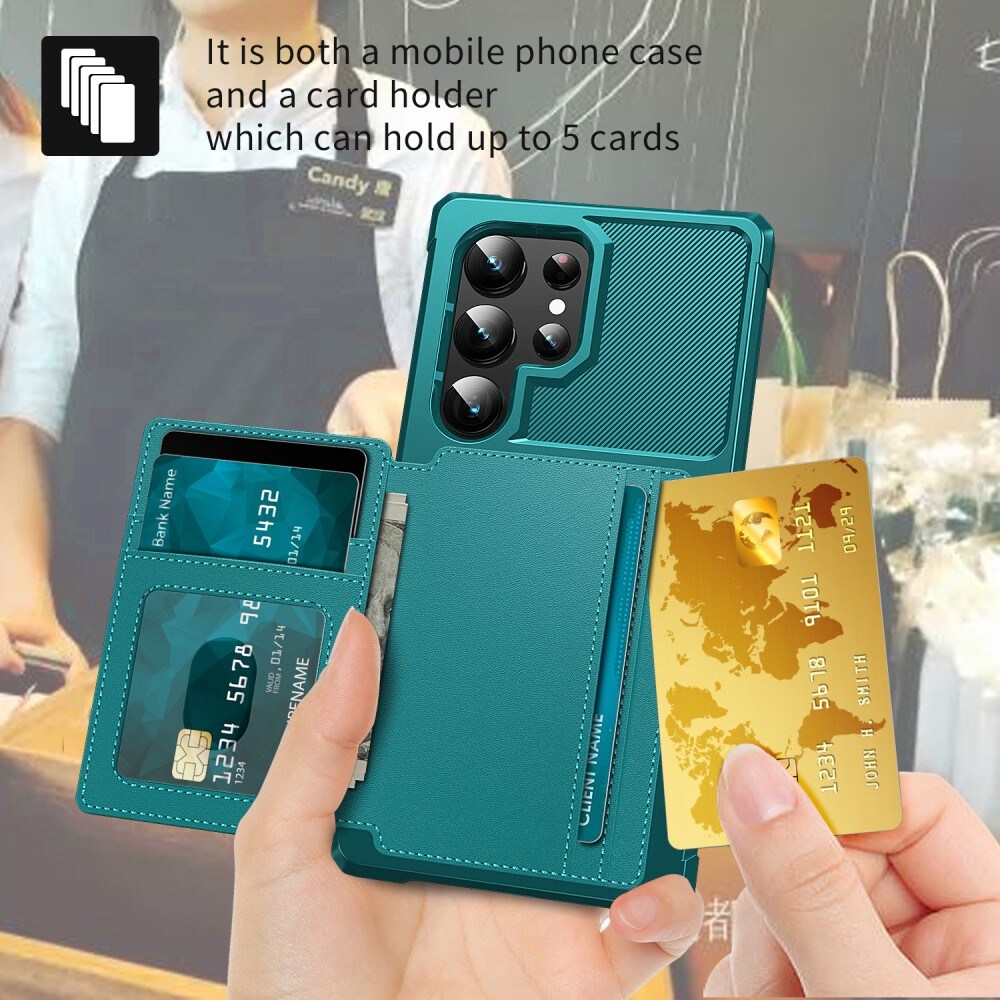 Samsung Galaxy S24 Ultra Stødsikkert mobilcover med pung, Grøn
