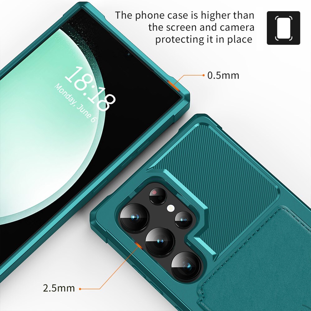Samsung Galaxy S24 Ultra Stødsikkert mobilcover med pung, Grøn