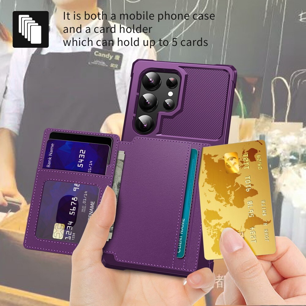 Samsung Galaxy S24 Ultra Stødsikkert mobilcover med pung, Lilla