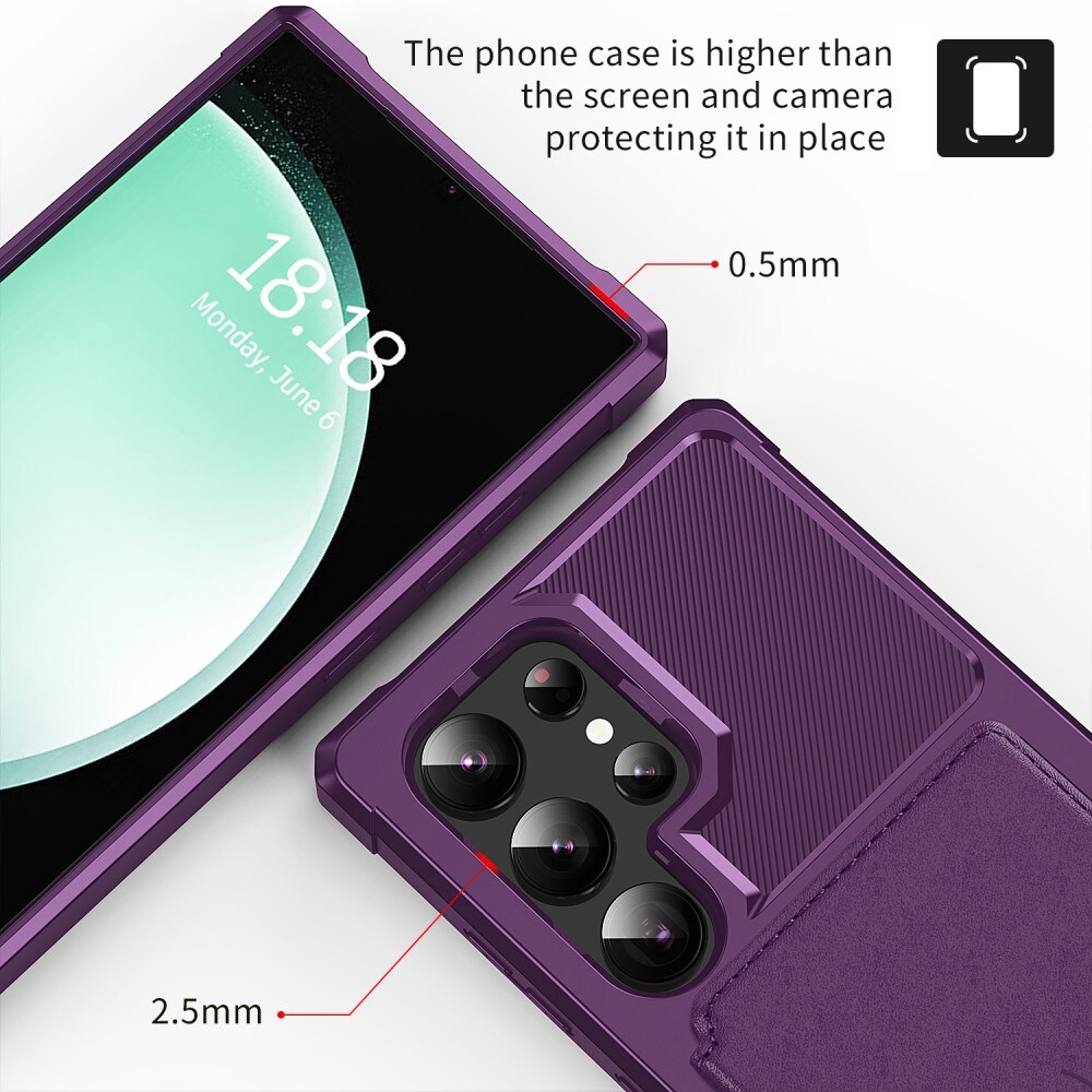 Samsung Galaxy S24 Ultra Stødsikkert mobilcover med pung, Lilla