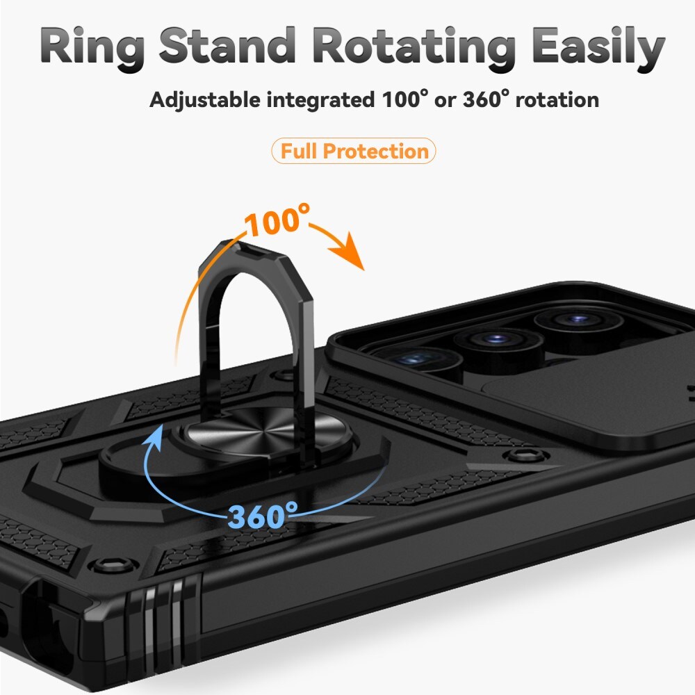 Samsung Galaxy S24 Ultra Cover med kamerabeskyttelse & fingerring, Sort