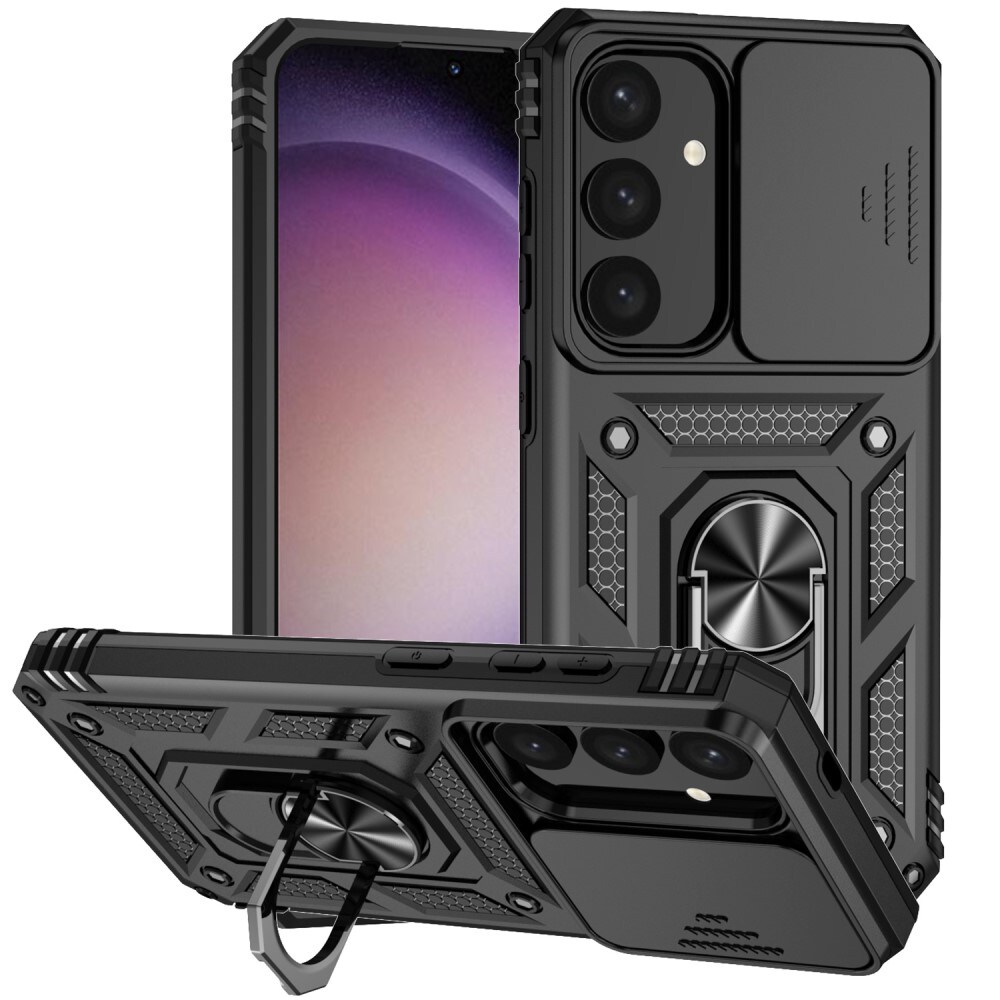Samsung Galaxy S24 Cover med kamerabeskyttelse & fingerring, Sort