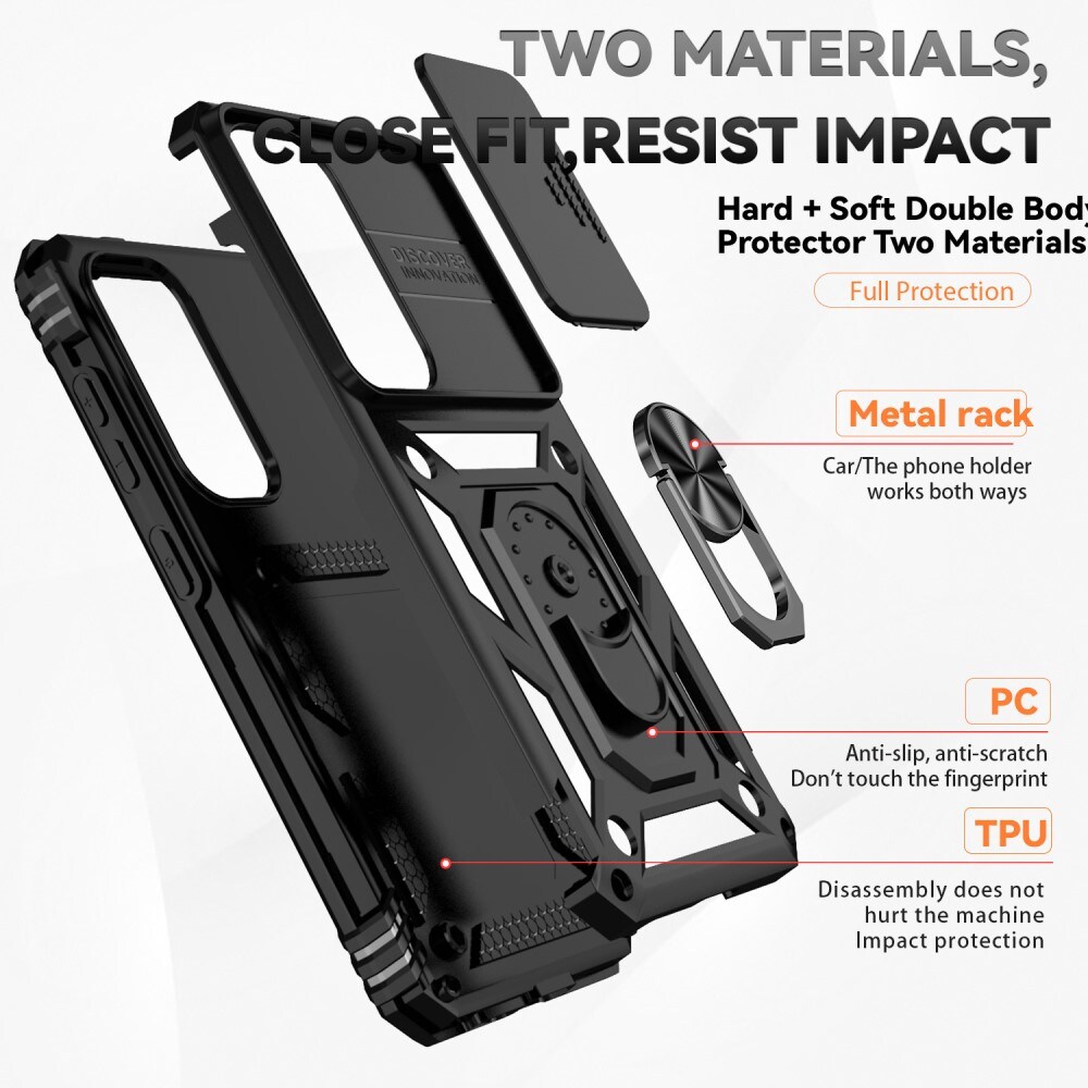 Samsung Galaxy S24 Cover med kamerabeskyttelse & fingerring, Sort