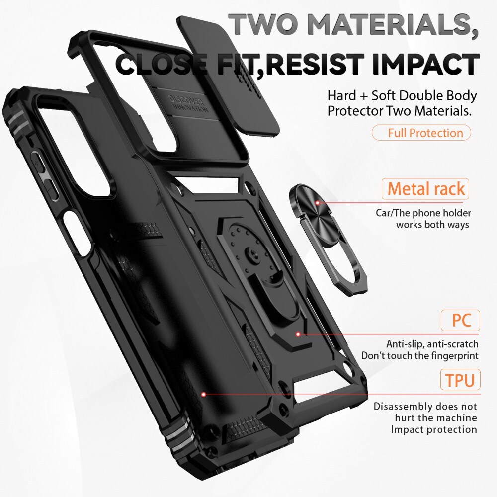Samsung Galaxy A15 Cover med kamerabeskyttelse & fingerring, Sort
