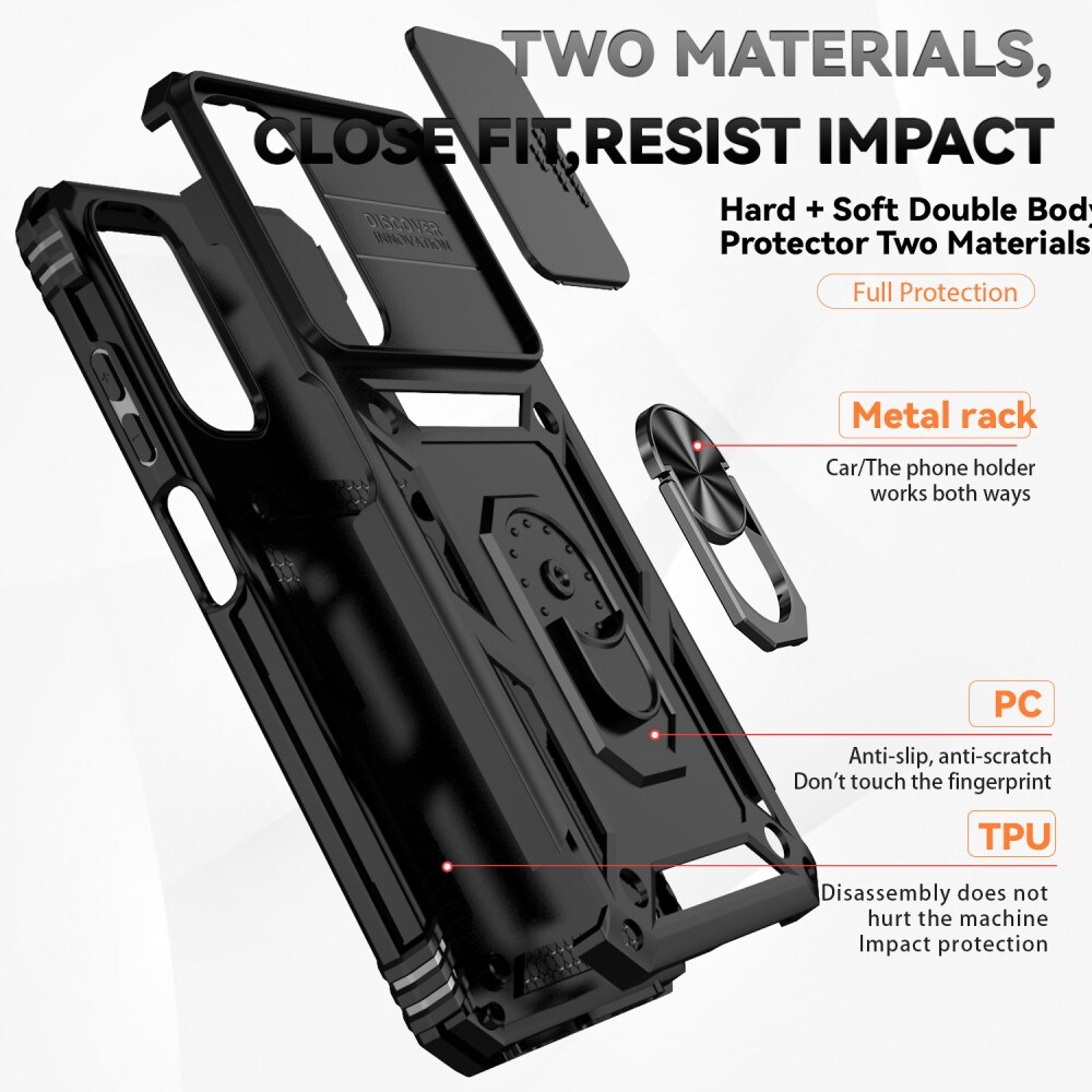 Samsung Galaxy A05s Cover med kamerabeskyttelse & fingerring, Sort