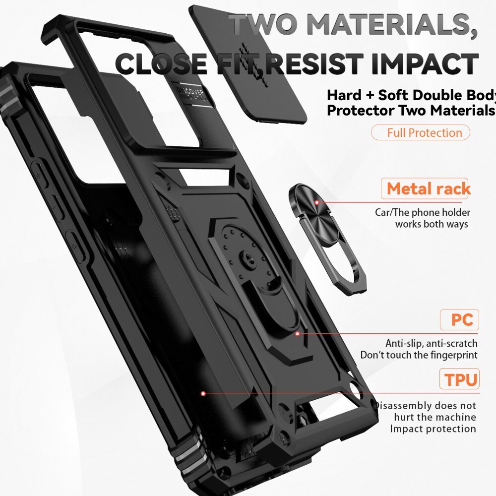 Xiaomi 13T Pro Cover med kamerabeskyttelse & fingerring, Sort