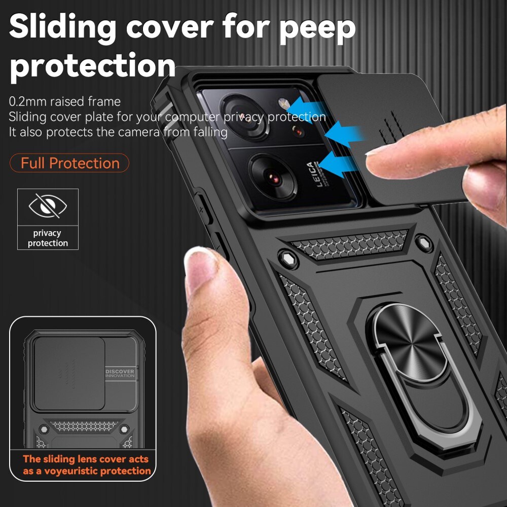 Xiaomi 13T Pro Cover med kamerabeskyttelse & fingerring, Sort