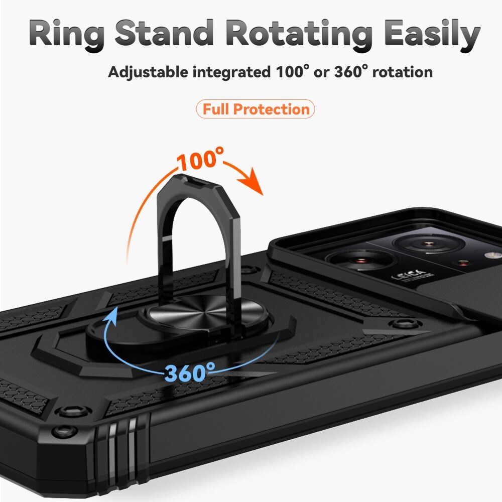 Xiaomi 13T Pro Cover med kamerabeskyttelse & fingerring, Sort