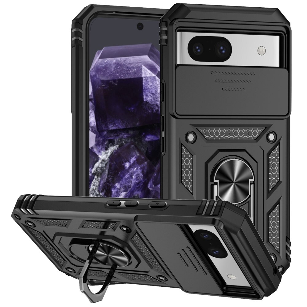 Google Pixel 8a Cover med kamerabeskyttelse & fingerring, Sort