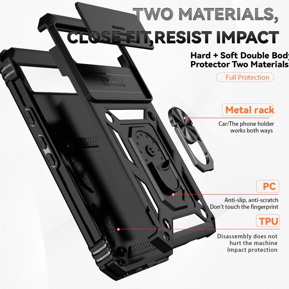 Google Pixel 8a Cover med kamerabeskyttelse & fingerring, Sort