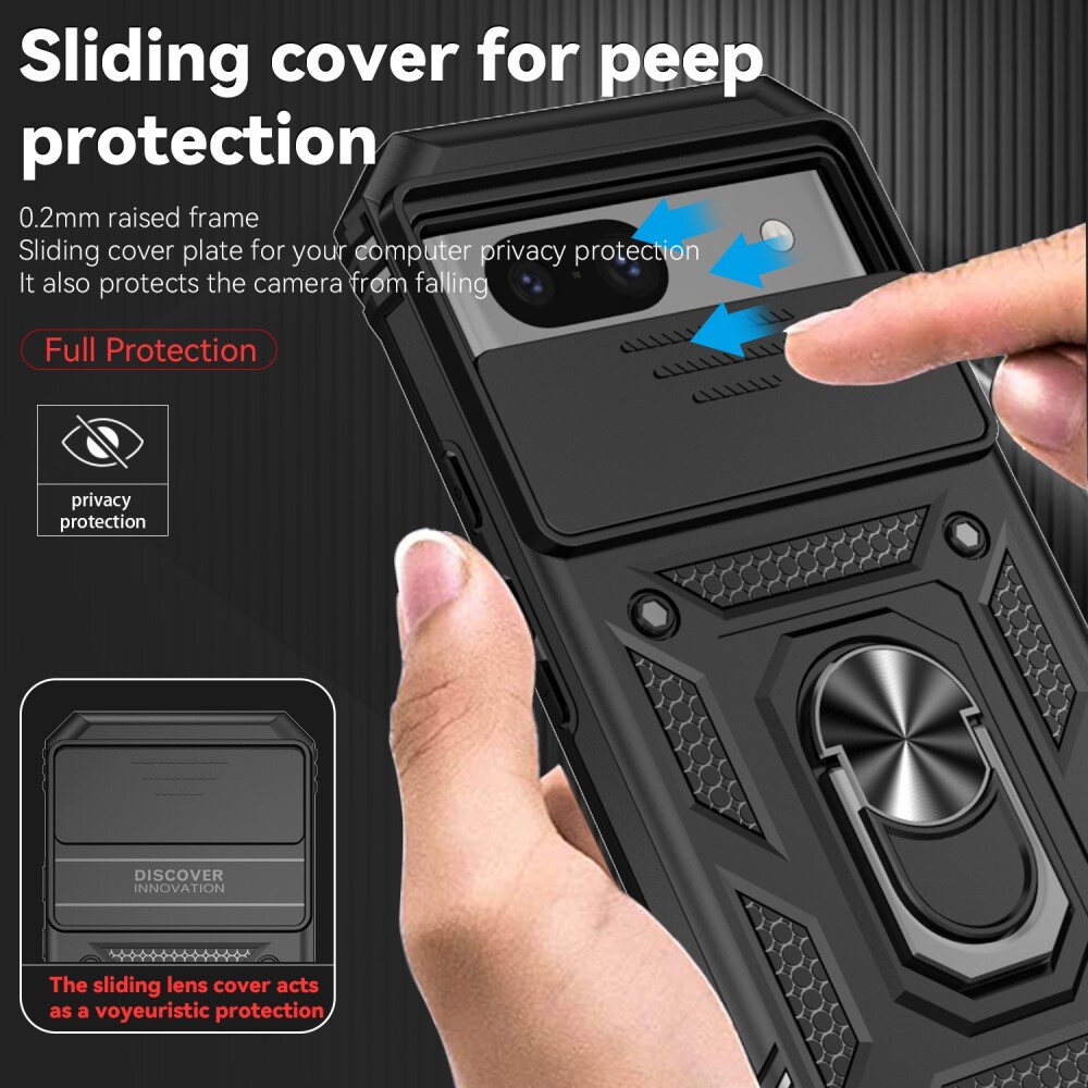 Google Pixel 8a Cover med kamerabeskyttelse & fingerring, Sort