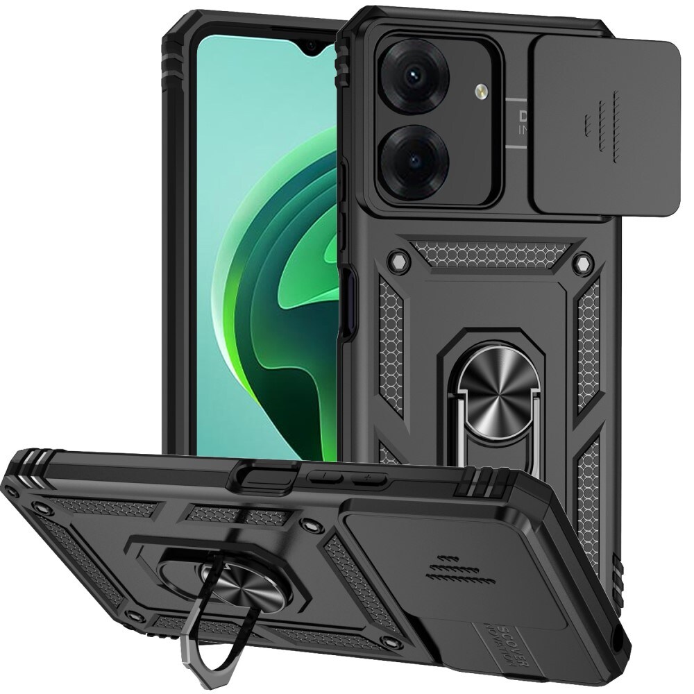 Xiaomi Redmi 13C Cover med kamerabeskyttelse & fingerring, Sort