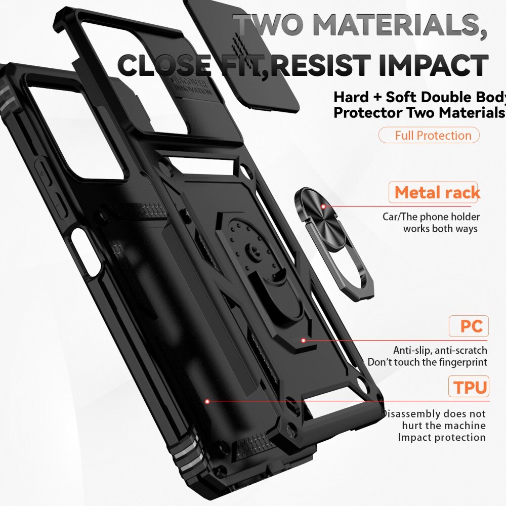 Xiaomi Redmi 13C Cover med kamerabeskyttelse & fingerring, Sort