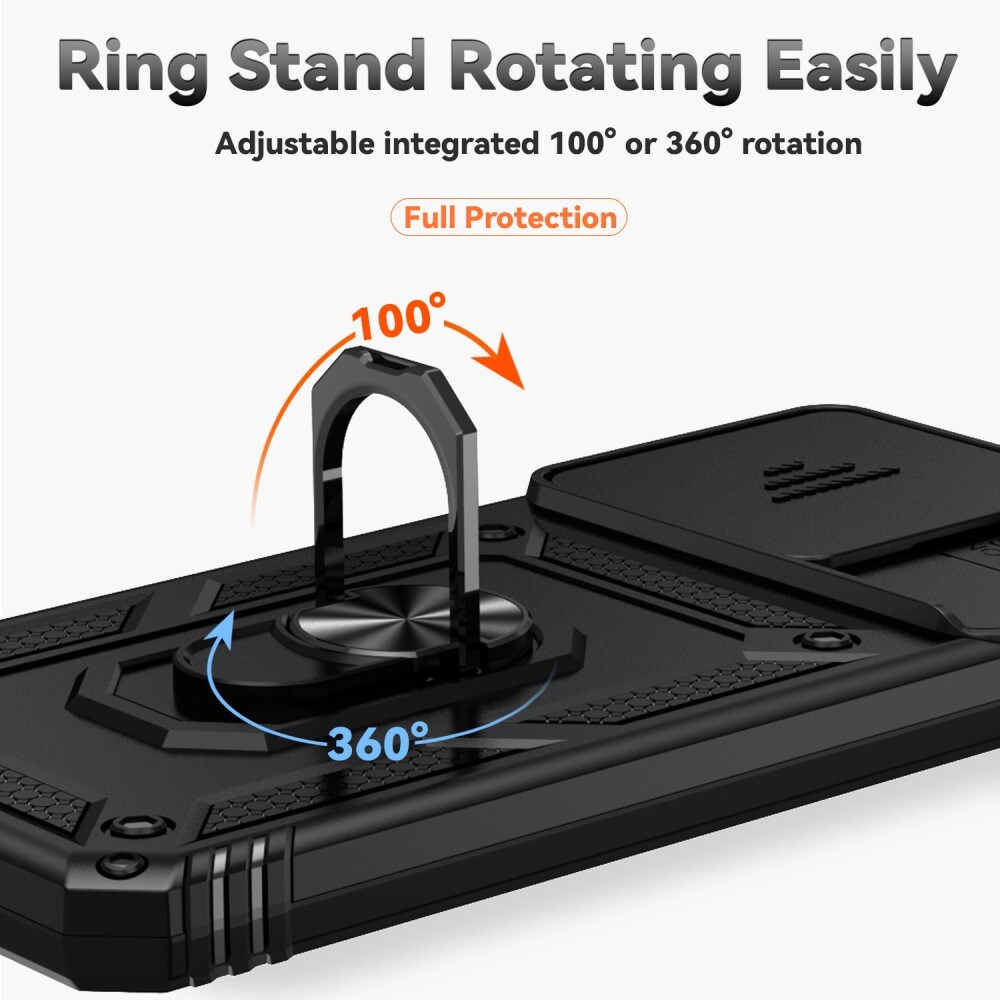 Xiaomi Redmi 13C Cover med kamerabeskyttelse & fingerring, Sort