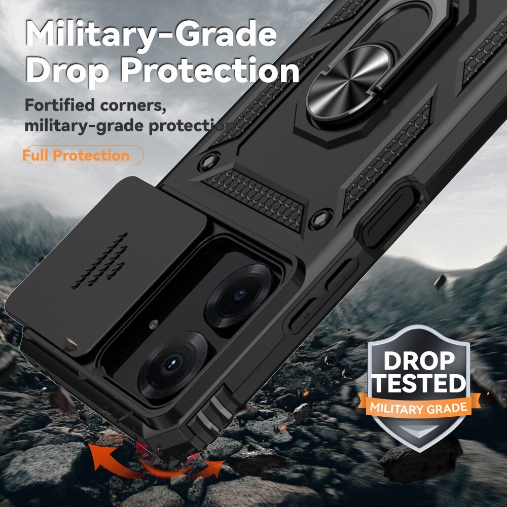 Xiaomi Redmi 13C Cover med kamerabeskyttelse & fingerring, Sort