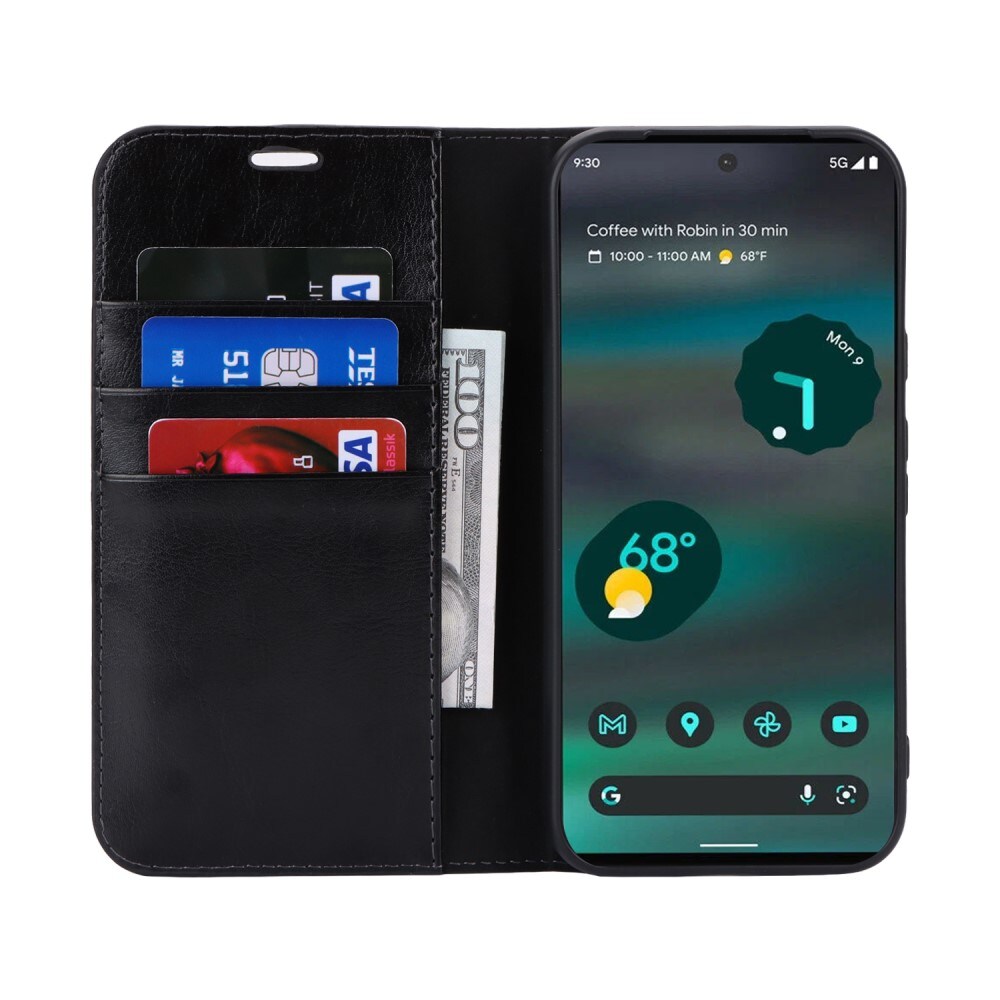 Google Pixel 8a Smidigt mobiletui i ægte læder, Sort