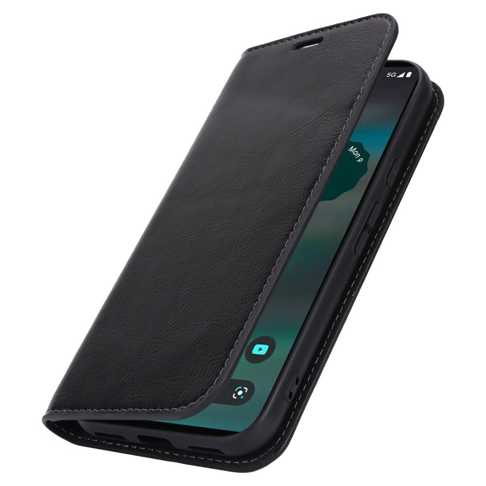 Google Pixel 8a Smidigt mobiletui i ægte læder, Sort