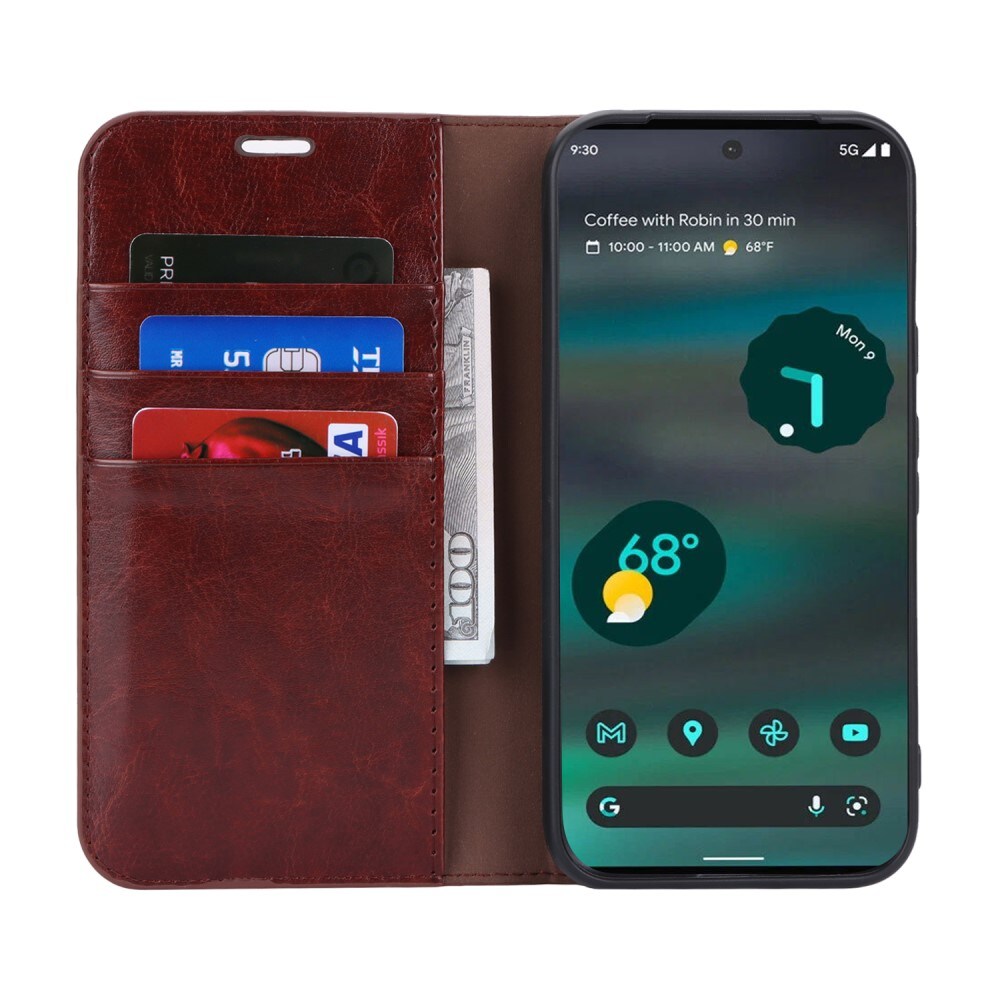 Google Pixel 8a Smidigt mobiletui i ægte læder, Mørkebrun