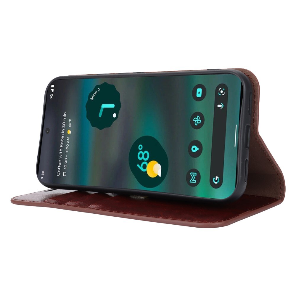 Google Pixel 8a Smidigt mobiletui i ægte læder, Mørkebrun