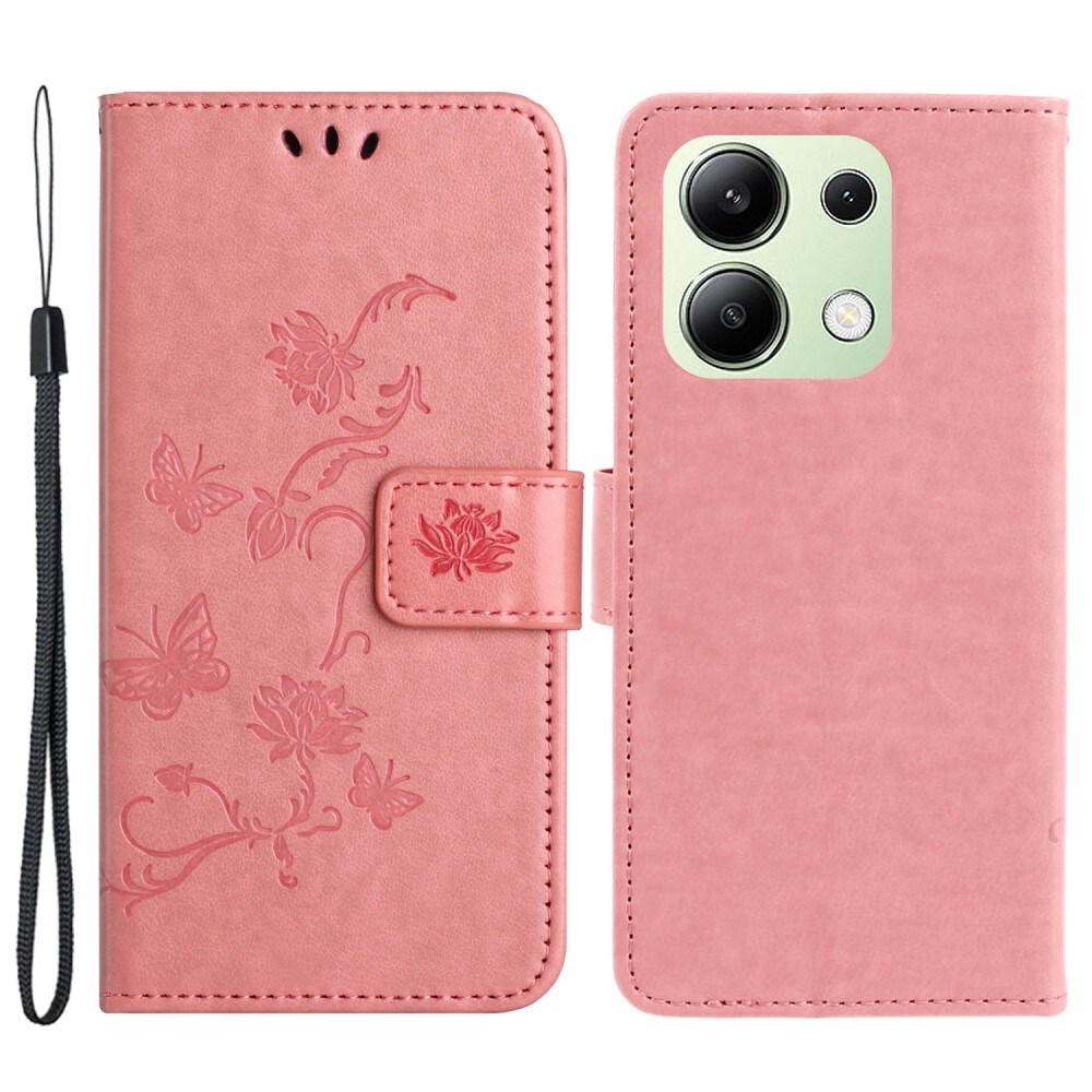 Xiaomi Redmi Note 13 4G Mobiletui med sommerfugle, Lyserød