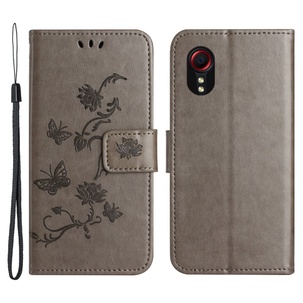 Samsung Galaxy Xcover 7 Mobiletui med sommerfugle, Grå