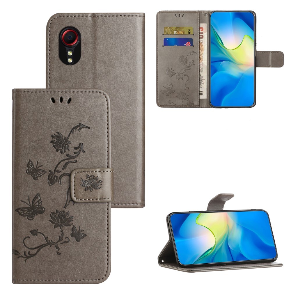 Samsung Galaxy Xcover 7 Mobiletui med sommerfugle, Grå