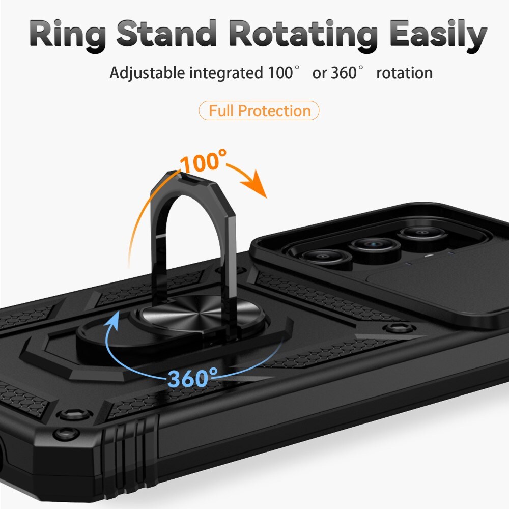 Samsung Galaxy A55 Cover med kamerabeskyttelse & fingerring, Sort