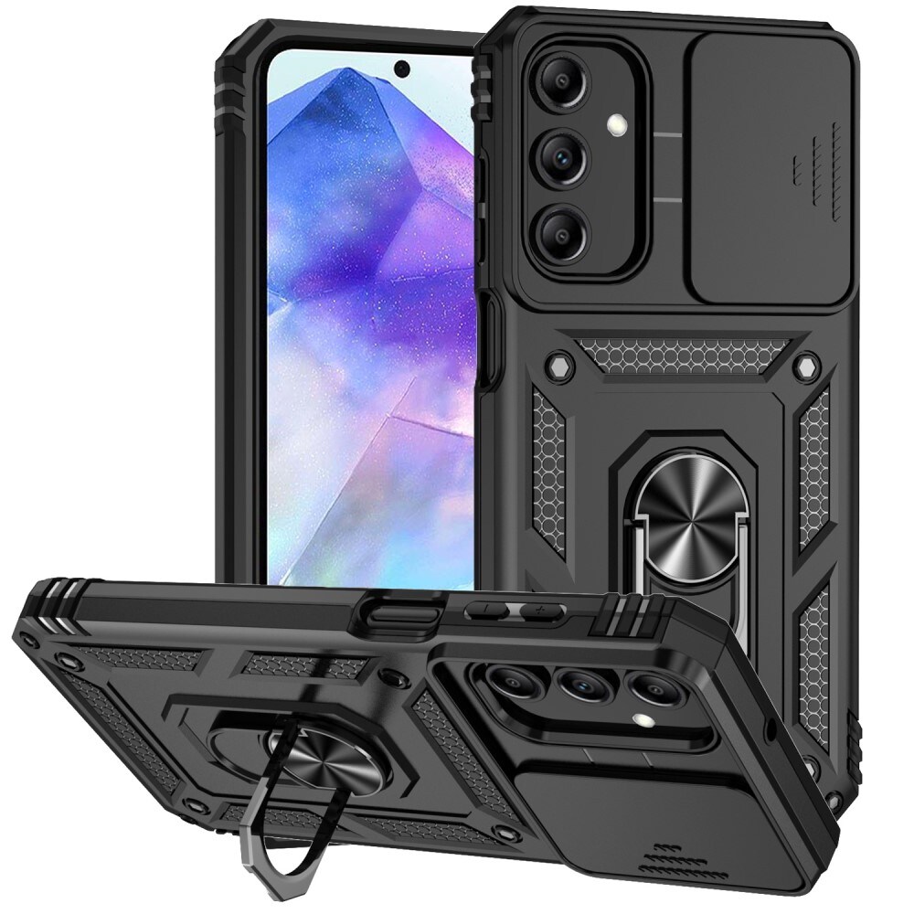 Samsung Galaxy A35 Cover med kamerabeskyttelse & fingerring, Sort