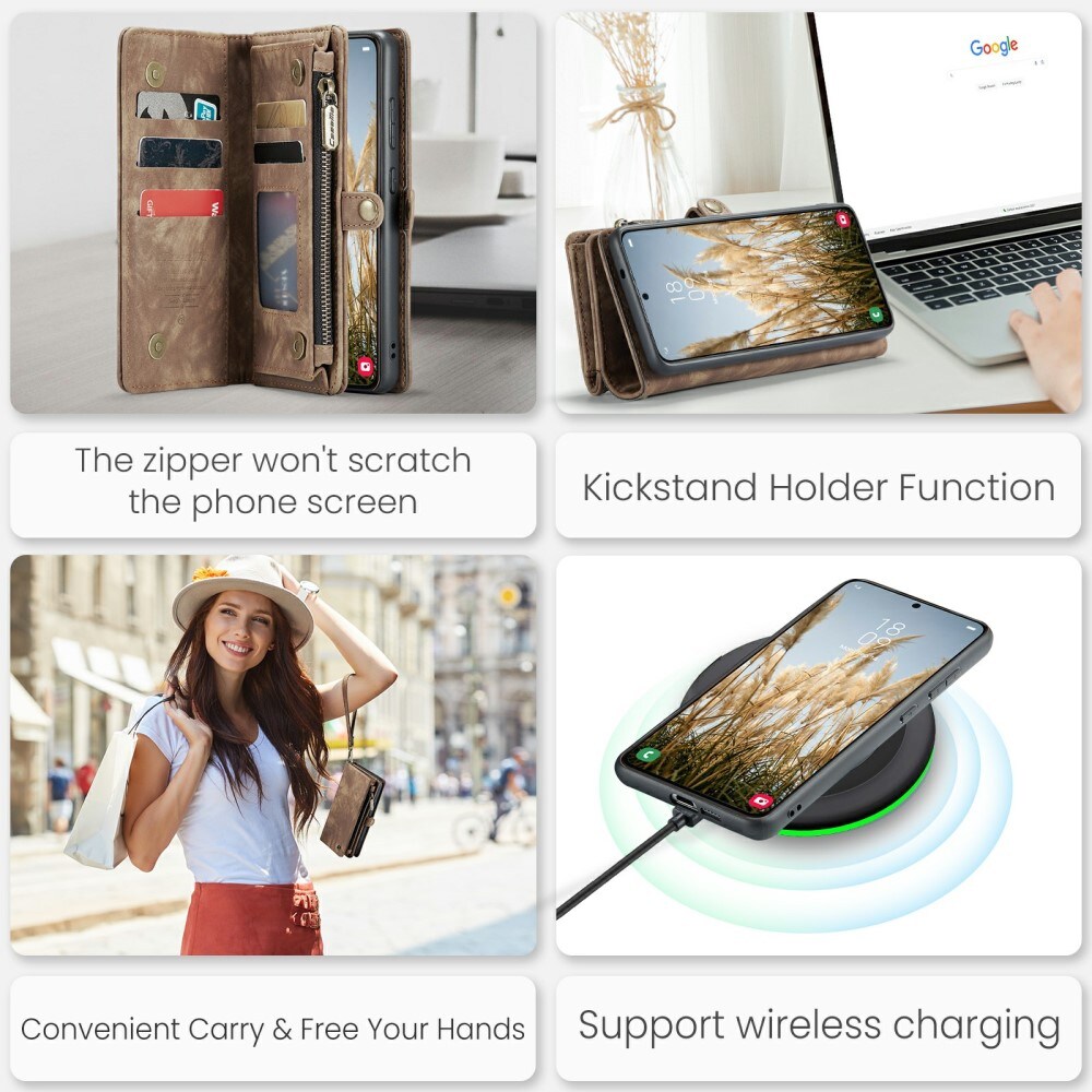 Samsung Galaxy S24 Rummeligt pungetui med mange kortholdere, Brun