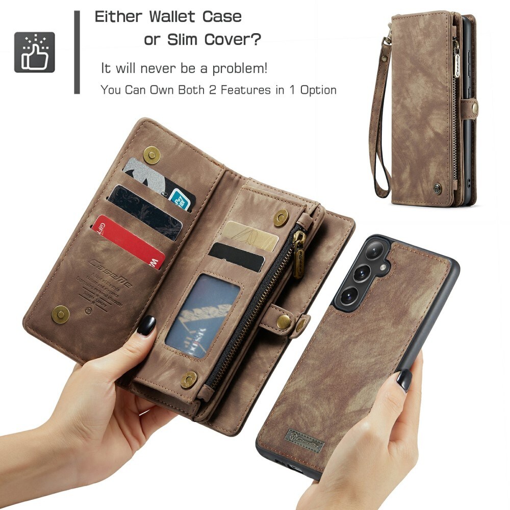 Samsung Galaxy S24 Plus Rummeligt pungetui med mange kortholdere, Brun